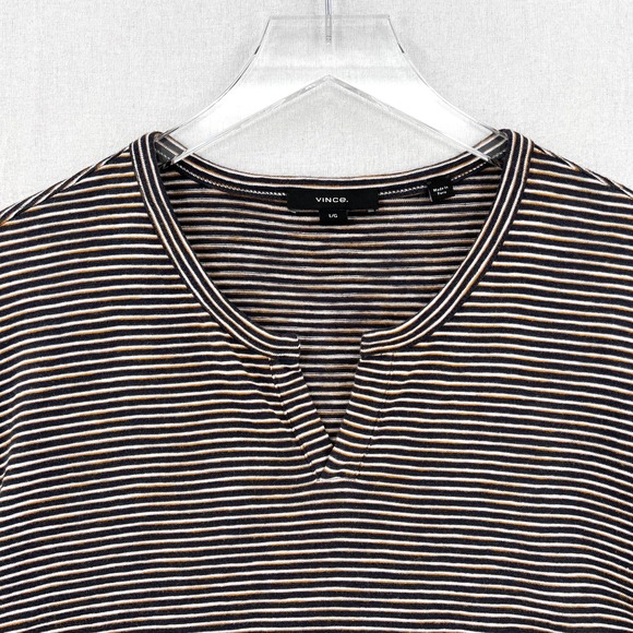 VINCE Mens Long Sleeve Shirt Large White Nightshade Slub Stripes Split Neck NWOT - Picture 6 of 14